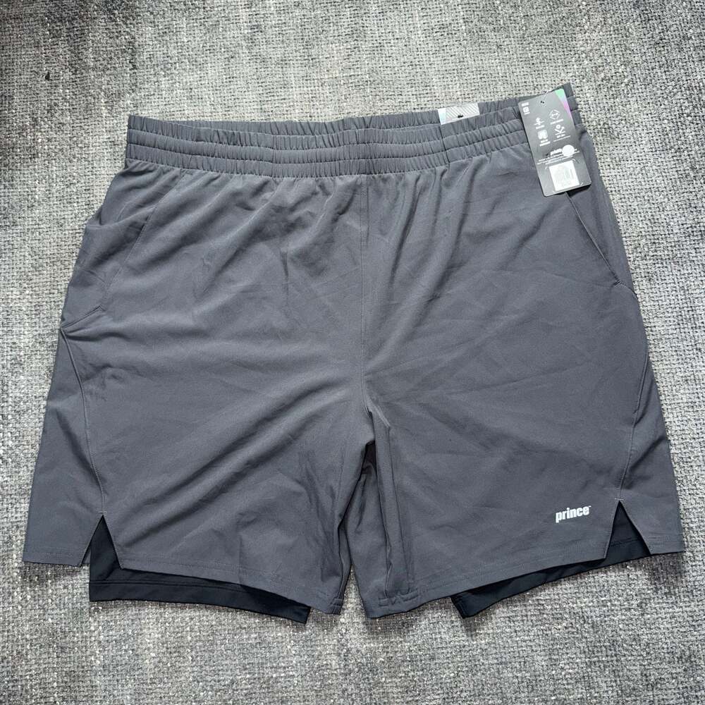 Prince Men's 2-in-1 Athletic Shorts with Built-in Undershort, Grey, Size XXL